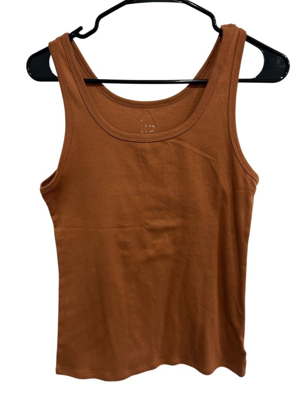 A New Day Medium Brown Ribbed Tank Top Recycled Polyester Minimalist NWT